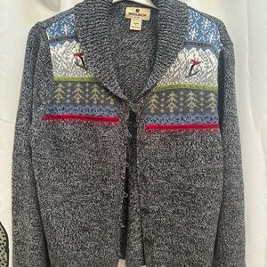 Woolrich Black and Gray ski Cardigan with Colorful Accents